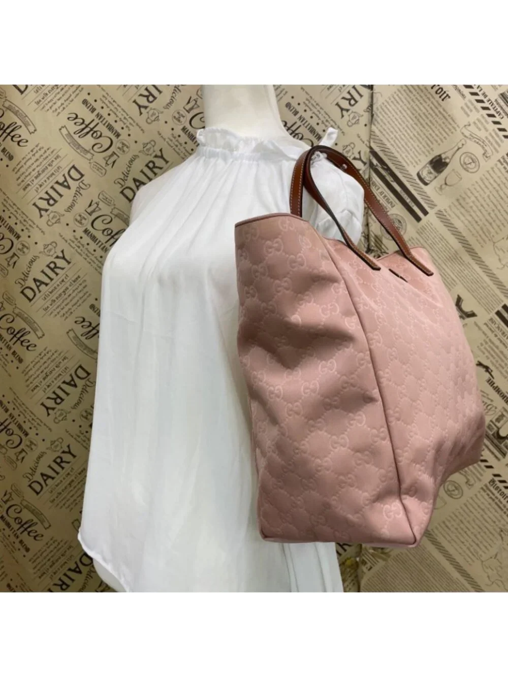 Gucci Tote GG Nylon Business Shoulder Pink Travel - Picture 4 of 13